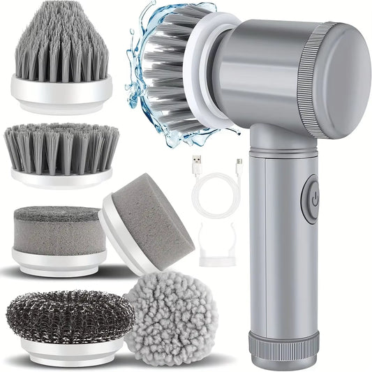 Cordless Power Scrubber 🔋 – 6 Heads, Rechargeable & Waterproof for All Surfaces